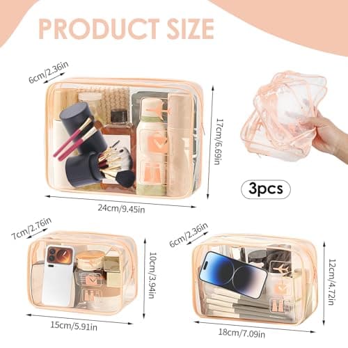 FunWorth Clear Travel Toiletry Bag, 3 Pack TSA Approved Makeup Bag Set — view 2