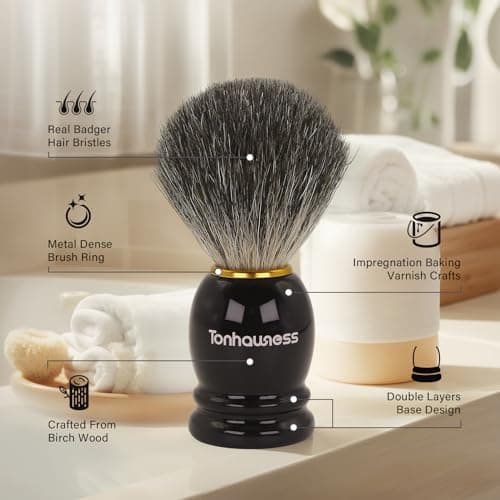 Shaving Brushes Kit For Men, 4 In 1 Shaving Brush Set Includes Badger Hair Shave Brush, Stainless Steel Shaving Bowl, Shaving Stand and Soap — view 2