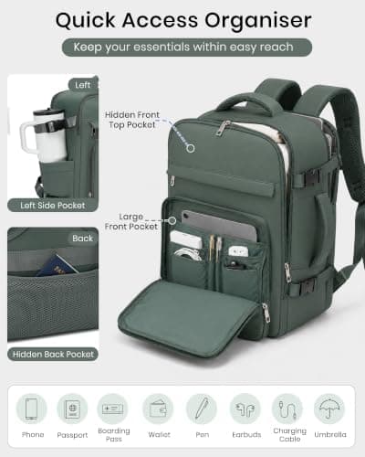 Kono Ryanair Cabin Bag 40x30x20, Underseat Travel Backpack, Green Classic — view 4