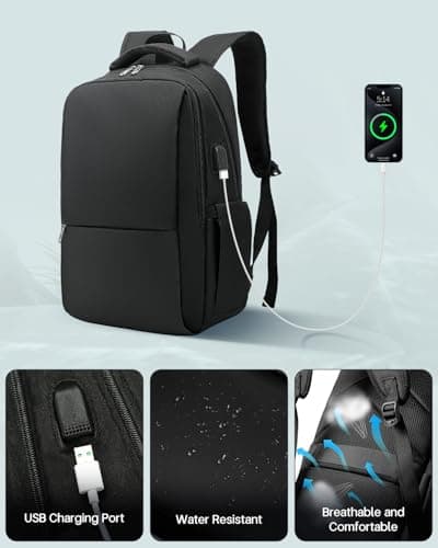 Laptop Backpack, Business Travel Backpack with Charging Port, Water Resistant Laptop Rucksack, Anti-Theft Backpack for Men Women, Fits 15.6-inch Laptop School Bag Black — view 6