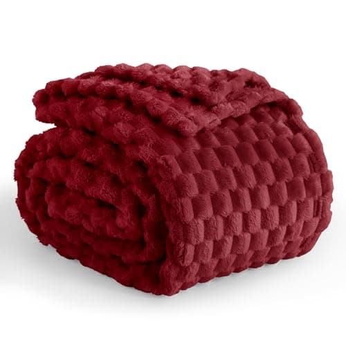 Aisbo Red Throws Blankets for Sofa - Single Fleece Fluffy Bed Throws for Sofas, Soft Warm Fuzzy Blanket for Couch, 130x150 cm
