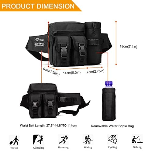 Huntvp Tactical Waist Pack Bag with Water Bottle Pouch Molle Belt Bag Bumbag for Cycling Hiking Walking Outdoors,Black — view 2