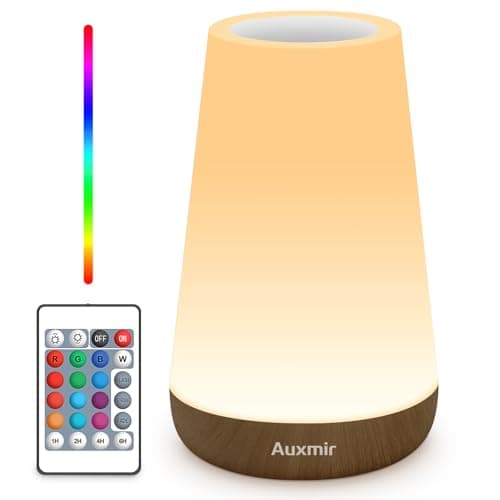 Auxmir Night Light, Rechargeable Touch Bedside Table Lamp, RGB, Dark Brown