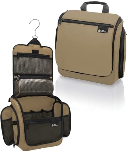 D&D Hanging Toiletry Bag for Women and Men, Travel Wash Bag, Light Brown