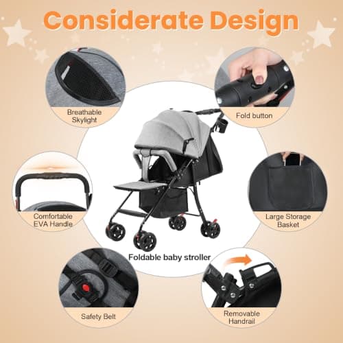pofluany Lightweight Folding Travel Buggy, Compact Baby Pushchair Pram — view 3