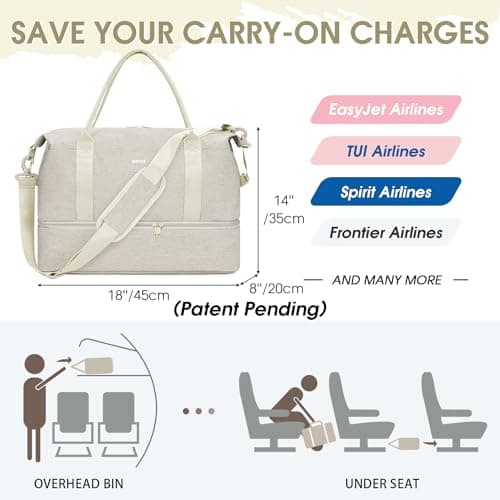 WANDF Cabin Bag 45x36x20 for Easyjet Airlines Underseat Travel Bag with with USB Charging Port, Wet Pocket & Shoes Compartment Carry on Hand Luggage Weekend Bag for Women and Men ((Beige) — view 2
