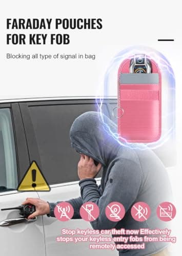 lanpard Faraday Pouch for car Keys,2 Pack Faraday Bag | Key Signal Blocking Pouch | Keyless Entry Keys Case | RFID Blocker Bag for Car Security,Anti-Theft Remote Entry Keyless Deep Pink ,M — view 4