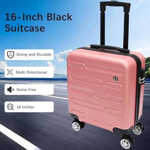 Unibos | Rose Gold 45cm Cabin Suitcase – Lightweight Hard Shell ABS Travel Luggage with 4 Spinner Wheels & Telescopic Handle (45x35x20cm, 34L) – Compact Carry-On Style Travel Case (Rose Gold) — view 3