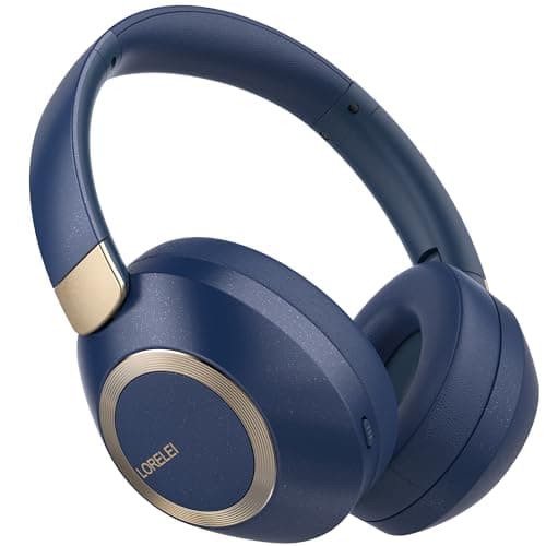 LORELEI B-C6 Wireless Over-Ear Headphones, 50H Playtime Foldable, Lightweight Bluetooth Headsets, Deep Bass, Built-in Microphone, Memory Foam Earmuffs, for Travel (Navy Blue)