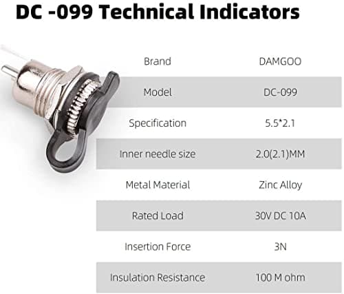RUNCCI-YUN 20Pack 5.5 mm x 2.1mm DC Power Female Socket, DC Female Panel Mount Connector solder DC Connector with Waterproof Cover Cap for Audio Video Phone CCTV — view 4