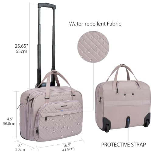 EMPSIGN 15.6 Inch Rolling Laptop Bag with Wheels for Men Women, Dusty Pink — view 2