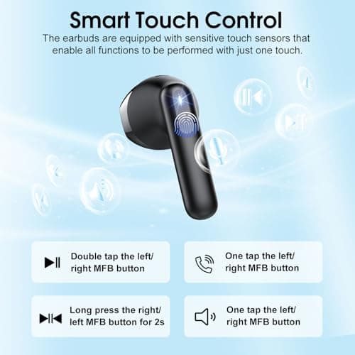 Wireless Earbuds with 6D Stereo, Bluetooth Headphones for Work, Sport Black — view 6