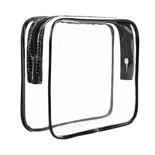 FIYUK Clear Travel Toiletry Bag TSA Approved Size Makeup Cosmetic Bag Portable Waterproof Transparent Pouch Storage, Black