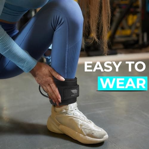 Ankle Straps for Cable Machines Gym Wrist Cuff Double Stainless Steel Weight Lifting D-Ring Booty Leg Resistance Bands Attachment Powerlift Women Men Home Fitness Workout Curl Kickback (Black Pair) — view 5