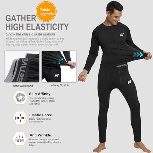 MEETWEE Men's Thermal Underwear Set, Winter Long Sleeve Base Layer Quick Dry Long Johns Compression Suit for Workout Skiing Running Hiking, XXL, Black — view 4