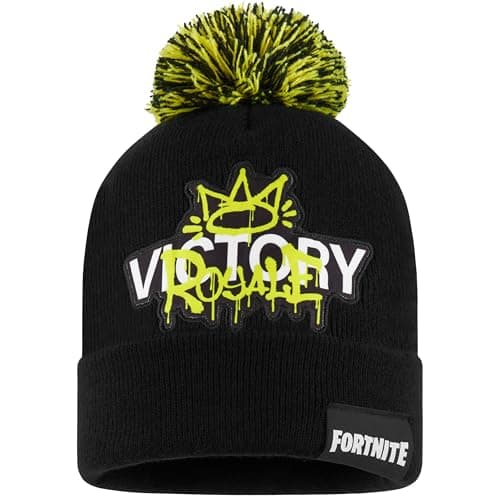 Fortnite Beanie Hat for Boys & Teens, Warm Knitted Winter Hat, Winter Accessories for School Travel Days Out, Gifts for Gamers (6-14 Years, Black/Yellow)