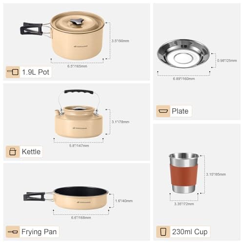 Odoland Camping Cookware Set Non-Stick Pot and Pan Set with Kettle, Stainless Steel Utensils Mess Kit, Cups Plates Knives Spoons Forks for Outdoor Cooking — view 5