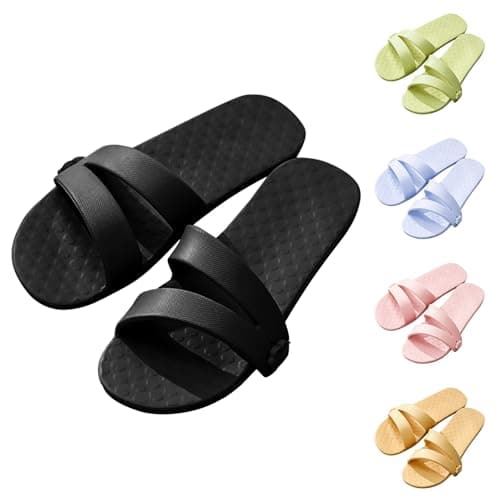 Travel Slippers Women's Shower Foldable Shoes Lightweight EVA Slippers Non-Slip Bath Sandals Summer Slide Mules Beach Indoor/Outdoor Bathing Unisex Plain Gift, black, 9 UK — view 2