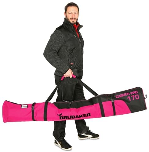 BRUBAKER Carver Pro Ski Bag - Padded Ski Bag for 1 Pair of Skis and Poles - Tear-Resistant Ski Bag for Transport and Storage - Pink Black - 170 cm — view 2