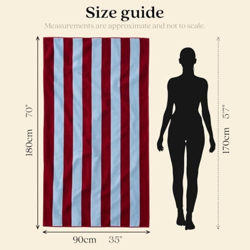 Misona Large Organic Cotton Beach Towel - GOTS-Certified, Extra-Large 90 x 180 cm, Plush Dual-Sided Velour & Terry, Striped Summer Towel for Beach, Pool & Travel (Burgundy & Sky Blue) — view 5