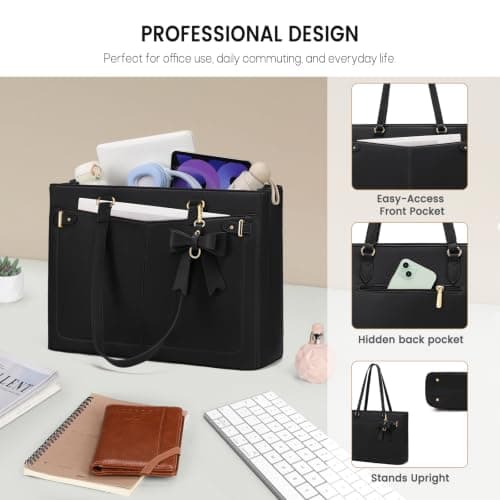 RAINSMORE Work Tote Bag for Women PU Leather Laptop Tote Office Handbag — view 4