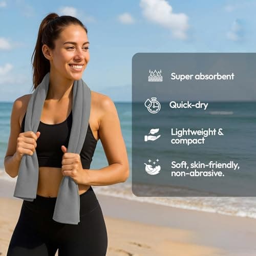 azark Microfibre Towel – Quick Dry, Lightweight & Super Absorbent – Gym, Travel, Yoga, Camping & Beach – Soft & Durable – Multiple Sizes (Grey, Medium) — view 4