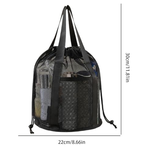 Pxcewdcx Mesh Shower Bag | Drawstring Bucket Shape Organizer Totes - Portable Waterproof Basket Organizers for Gym Toiletry Travel Pool Beach Camping Summer Swim Bath Vacation — view 5