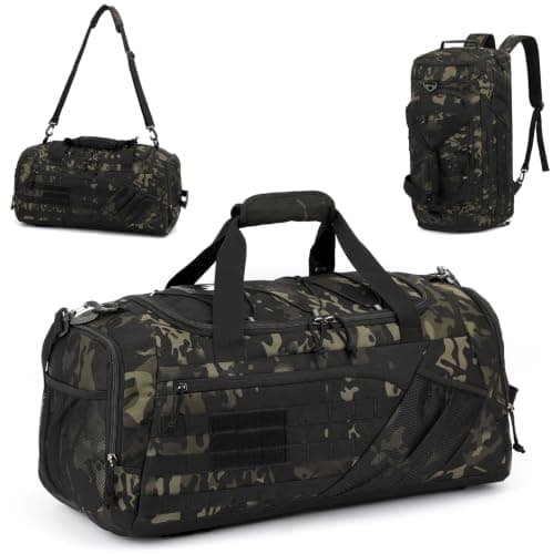 3-in-1 Travel Duffel Bag Backpack for Men Women 45L Tactical Gym Duffle & Sports Holdall Bag with Shoe Compartment & Wet Pocket Carry on Weekend Overnight Bags for Traveling Hiking, Camo