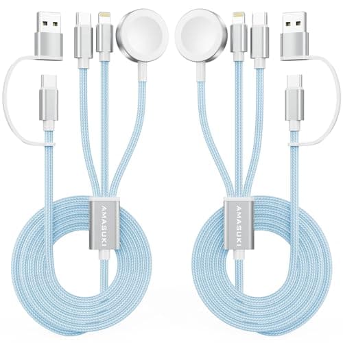 2Pack Travel Essentials,3 in 2 USB C Cable for Apple Watch Charger,iPhone Charger,Multi Charging Cable,Cruise Vacation Camping,Portable for iWatch Series 11-2/Ultra/SE & iPhone 17-12,Car,Blue-6FT