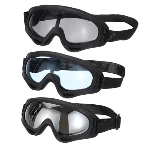 Patikil Dirt Bike Goggles, 3 Pcs Motorcycle & ATV Goggles, Windproof for Sky Diving & Ski Riding, Black with Grey/Silver/Blue Lenses