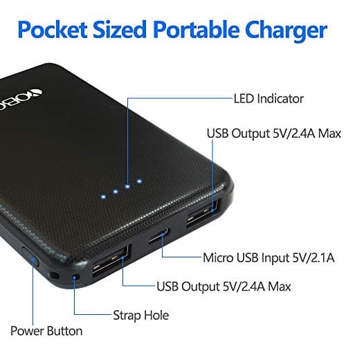 YOBON 5000mAh Power Bank Mini Portable Charger Ultra Thin Pocket Size External Battery Packs Emergency Phone Power Dual USB Output Port Compatible for iPhone Huawei iPad Samsung Galaxy (Black) — view 3