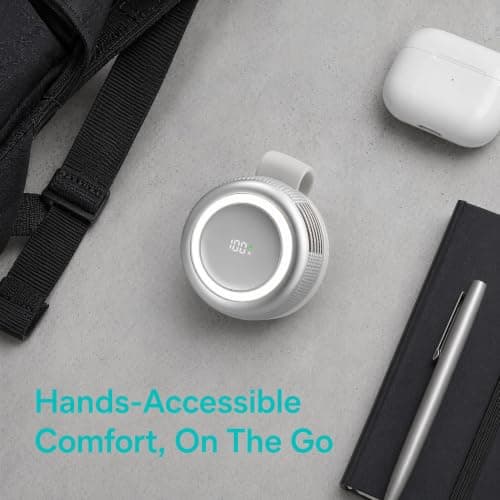 Portable Clip-On Fan with LED Light,Ultralight Mini Fan,5 Speeds Silent Bladeless Neck Fan,360° Rotatable Collar Waist Fans,USB Rechargeable,Hands Free,Power Display,for Outdoor,Travel,Summer,White — view 6