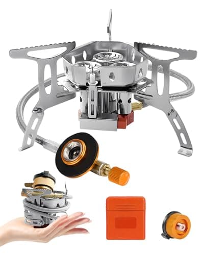 Olutula 3 Burner Folding Camping Gas Stove 6800W with Piezo Ignition, Backpacking Stove Windproof Portable Camping Stove with Adapters for Outdoor Cooking, Hiking, Fishing and BBQs