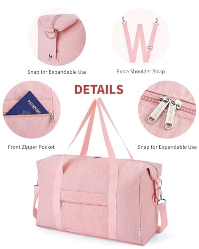Narwey for Ryanair Cabin Bags 40X30X20 Underseat New Ryanair Small Foldable Travel Duffel Hospital Weekend Bag for Women Ryan Air Carry on Luggage Holdall Tote for Men 20L (Pink) — view 4