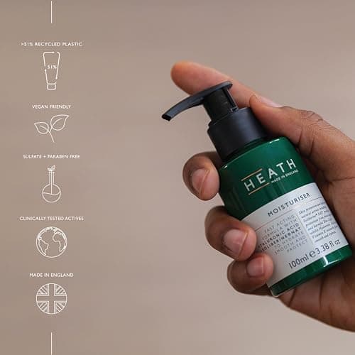 Heath Men’s Face Moisturiser 100ml, Anti-Ageing, Hydrate and Protect Skin from Damage, Fast Acting, Hyaluronic Acid For Soft And Smooth Skin, Gift For Him, Travel Size, Vegan and Cruelty Friendly — view 5