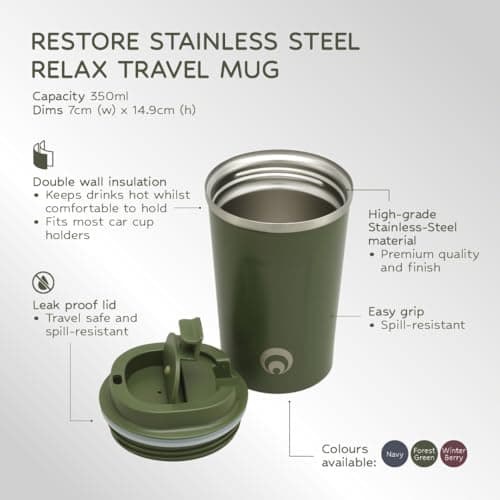 Restore Coffee Cup, Insulated Coffee Cup with Leakproof Lid, Relax Stainless Steel Travel Mug, Insulated Double Wall Cup for Hot/Cold Drinks (1, Winter Berry) — view 3