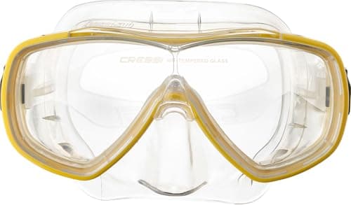 Cressi Single Lens Mask & Snorkel Set - Tempered Glass Diving Mask - Snorkel Set Adults for Pools & Sea - Quick-Adjust Buckles for Scuba Diving Equipment - Transparent/Yellow - Combo Set — view 2