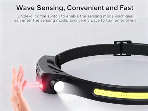 VIVIZEN Ultralight 98g COB LED Head Torch Rechargeable 230 Wide Angle Motion Sensor Headlamp with Red White Light Waterproof Headlight for Fishing Night Hiking Readin — view 4
