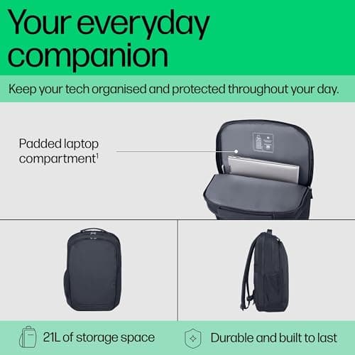HP Everyday Backpack for 16" Laptop, Made with 600D Recycled Polyester, 21L, Padded Compartment, Water Resistant, Grey — view 4