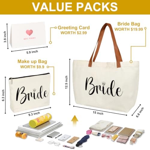Bride Gifts Canvas Tote Bag with Makeup Bag,Bride to Be,Bridal Shower Gift — view 5