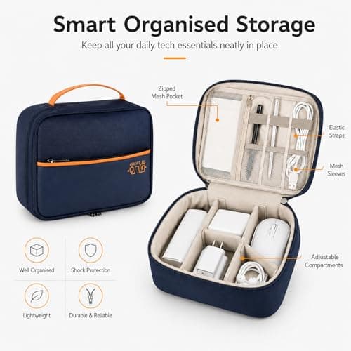 FAVORTALK Travel Organiser Double Layer Multipurpose Electronic Organizer with DIY Storage Area Waterproof Accessories Bag for Cable SD Cards Charger Power Bank etc, Navy Blue B21513 — view 2