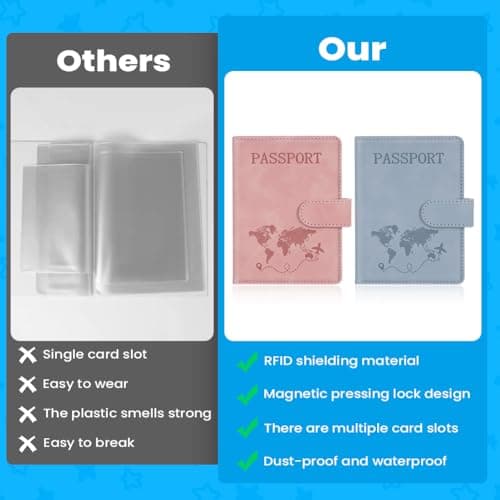 AOOTE Passport Holder Cover Wallet Case, 2Pcs PU Leather RFID Blocking Passport Cover Case with Card Slots, Passport Holder for Passports Ticket Boarding Passes Credit Cards Business Cards — view 3