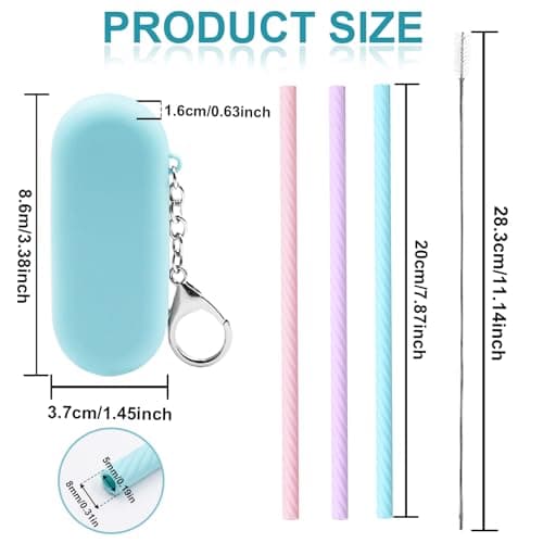 Reusable Silicone Straws, 3 Pack Foldable Travel Straws — view 2