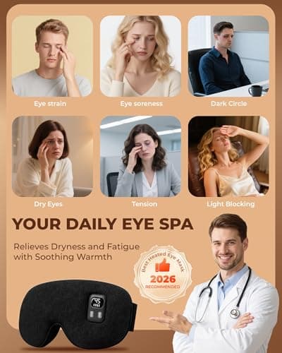 Heated Eye Mask: [Upgrade] Cordless Warm Eye Compress - Rechargeable Moist-Warming Mask Mask with Adjustable Heat & Timer - Electric Heating Eye Mask for Sleep, Travel, Office, Gift Thermal Pillows — view 2