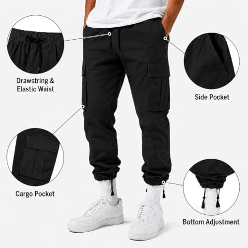 Fjquamitix Mens Cargo Trousers, Cargo Trousers for Men with Drawstring Waistband, Multi-Pocket Design, Outdoor Work Pants for Men Black — view 5