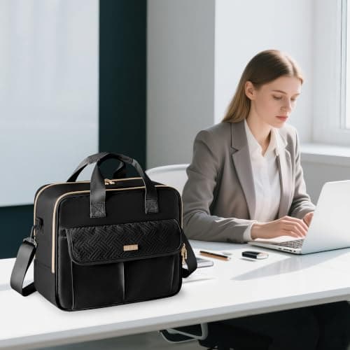 Prokva Teacher Tote Laptop Briefcase Work Bag for Women, Black — view 2