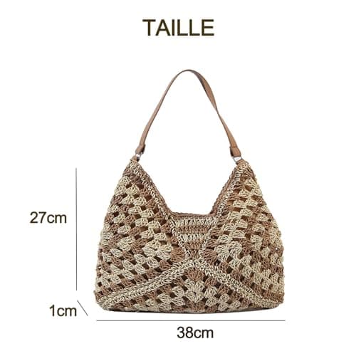 Skyearman Ladies Straw Shoulder Bag For Women Summer Beach Bag Large Fashion Shoulder Bag Straw Bag Hand-woven Handbags for Work Beach Trip Vacation (Blue) — view 3