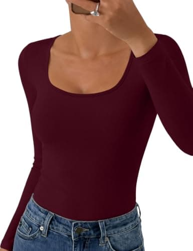 IWOLLENCE Thermal Tops Womens Scoop Neck Underlayer (Wine Red, M)