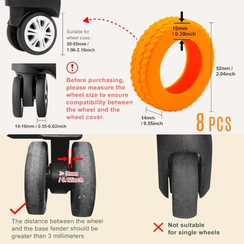 MUWINC Suitcase Wheels Covers Protectors, Side Width 10 mm, Orange — view 2