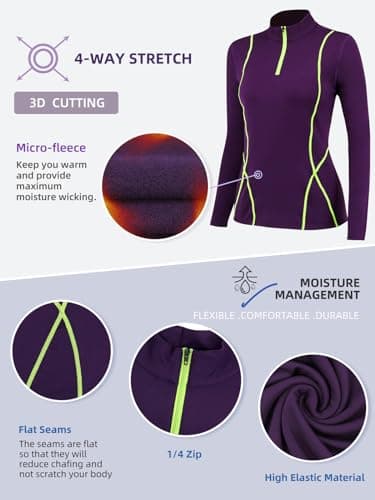 TERODACO Base Layer Women Half Zip Ski Thermal Tops 02513 Purple M — view 5